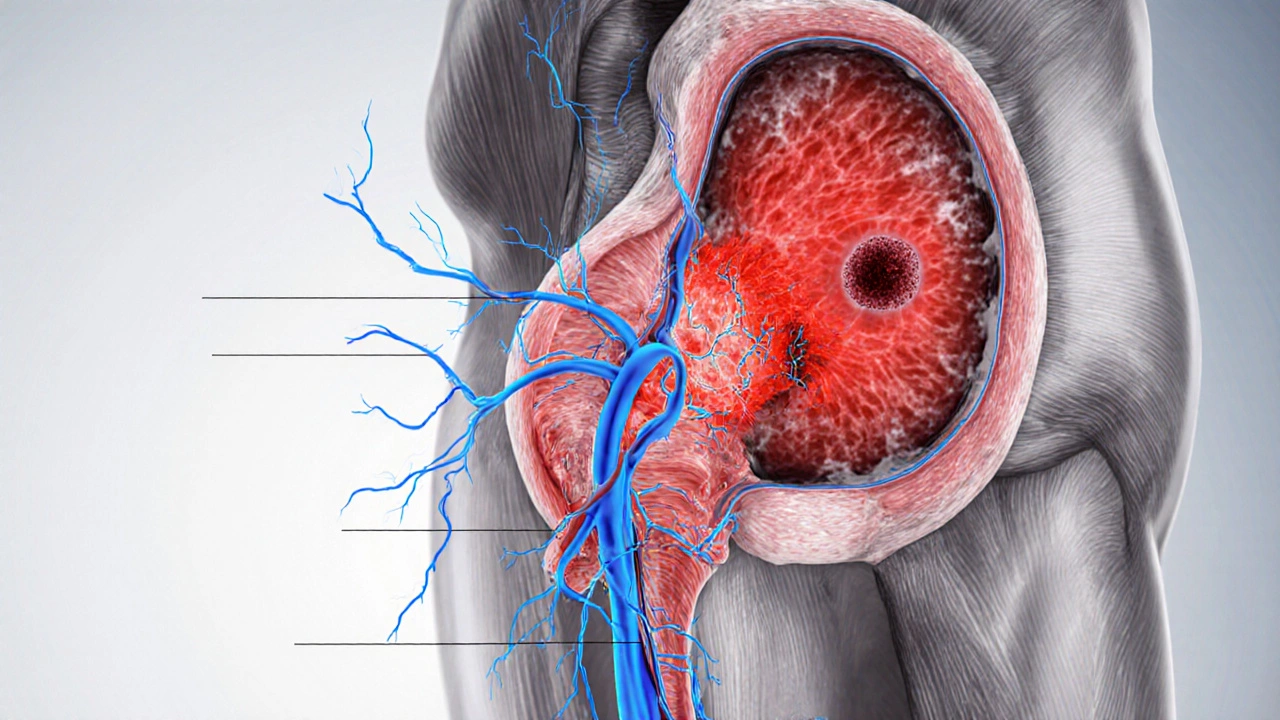 Медицинская схема приапизма с закупоркой сосудов.