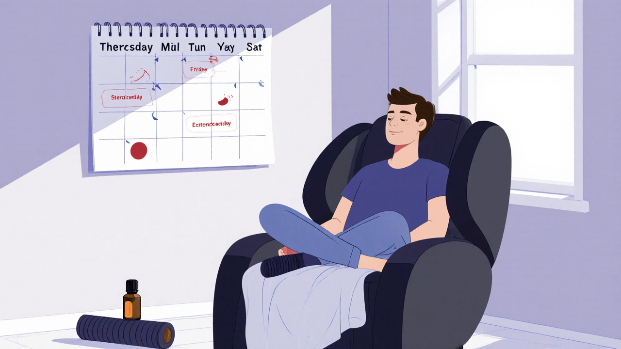 Мужчина планирует регулярные сеансы массажа в домашнем расписании.