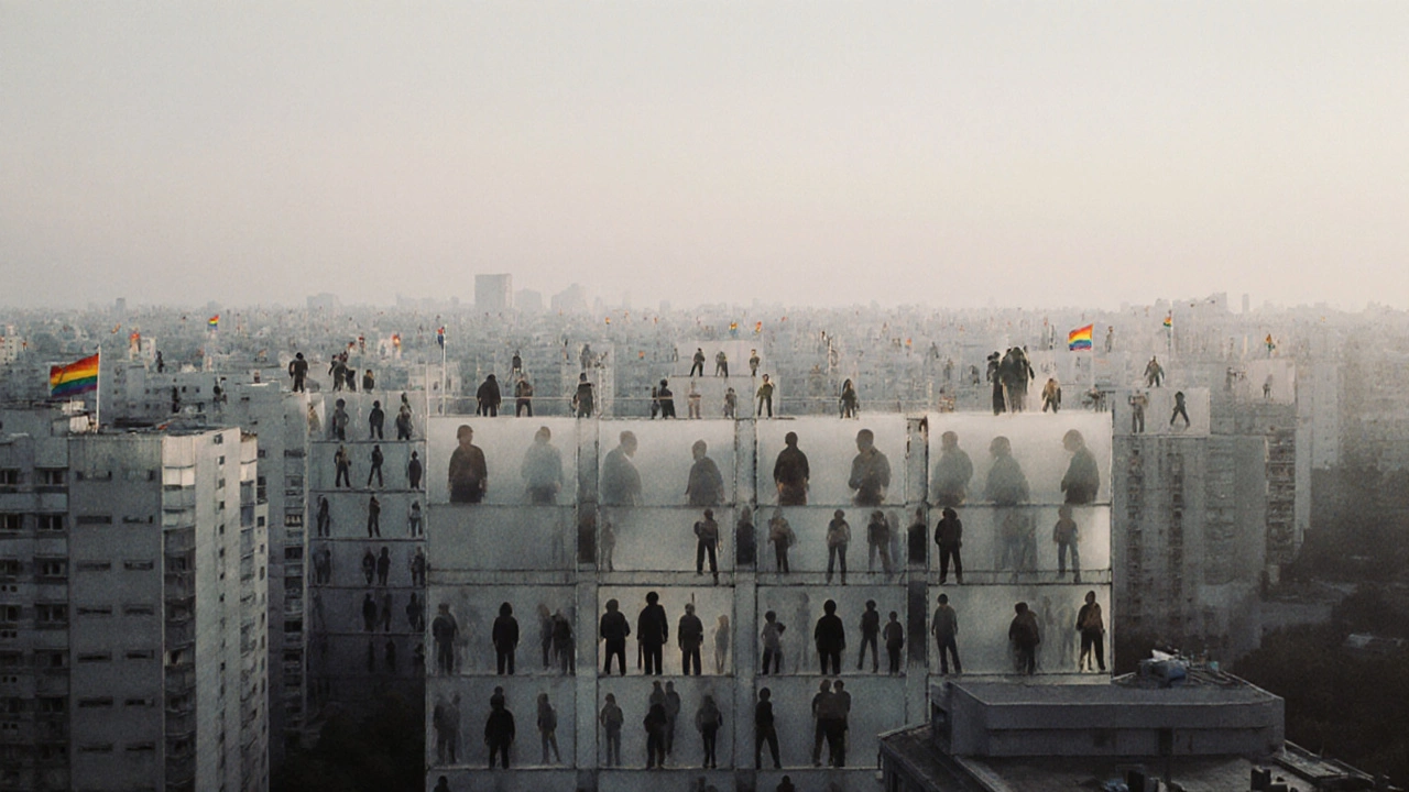 Тысячи прозрачных силуэтов за окнами зданий — невидимые люди России.