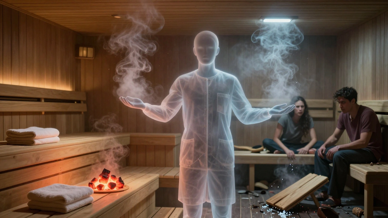 Символическое изображение администратора сауны как хранителя порядка между уютом и хаосом.