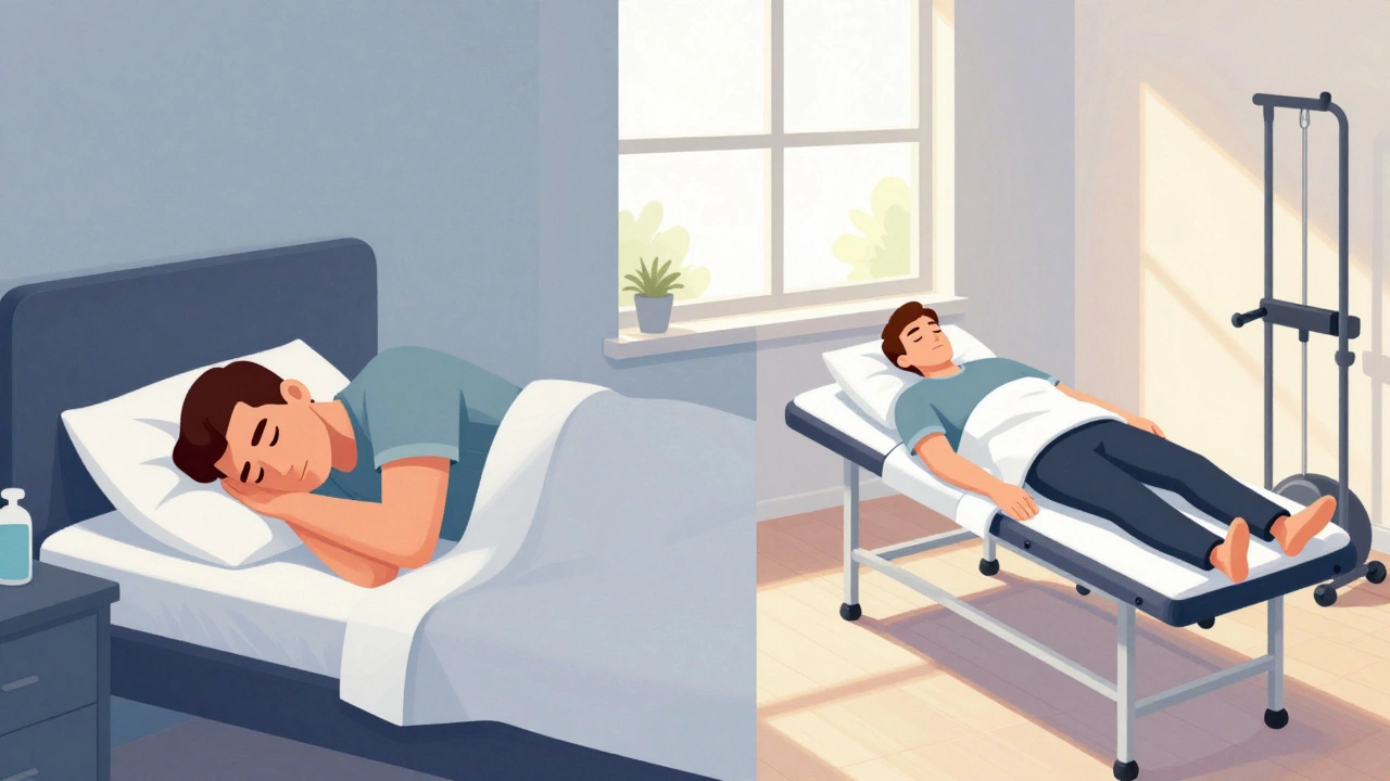 Сравнение мужчины до и после терапии: от усталости к восстановлению и спокойствию.