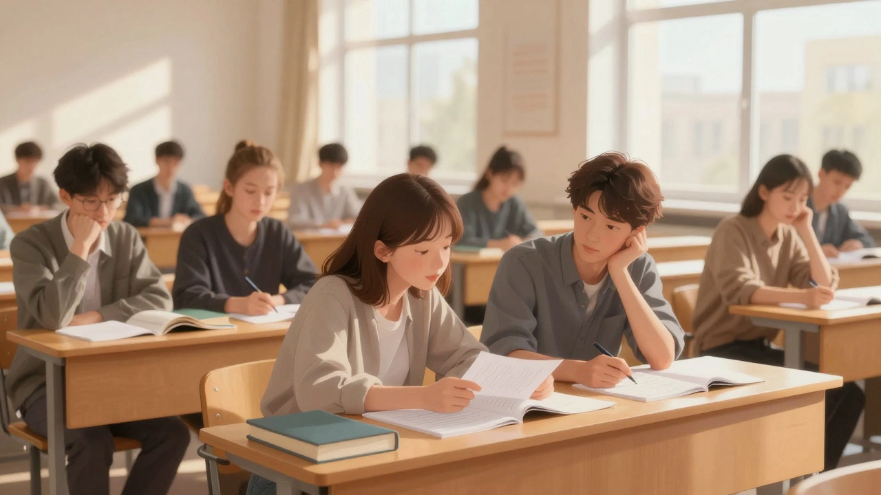 Студенты на лекции в университете Калининграда обсуждают заметки, тихая связь в учебной среде.